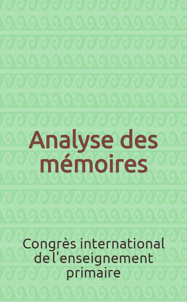 [Analyse des mémoires]