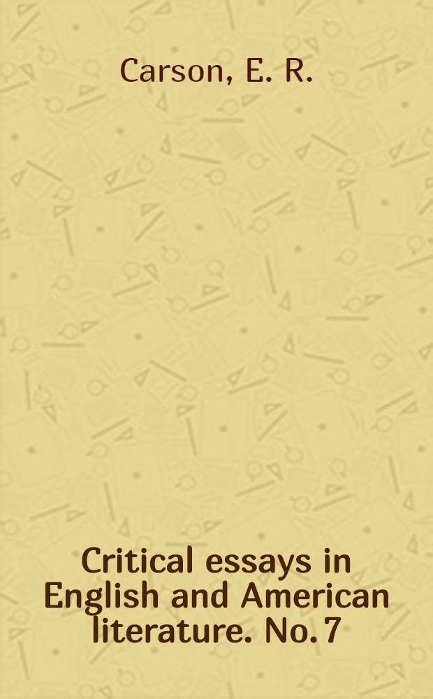 Critical essays in English and American literature. No. 7 : The fiction of John O'Hara