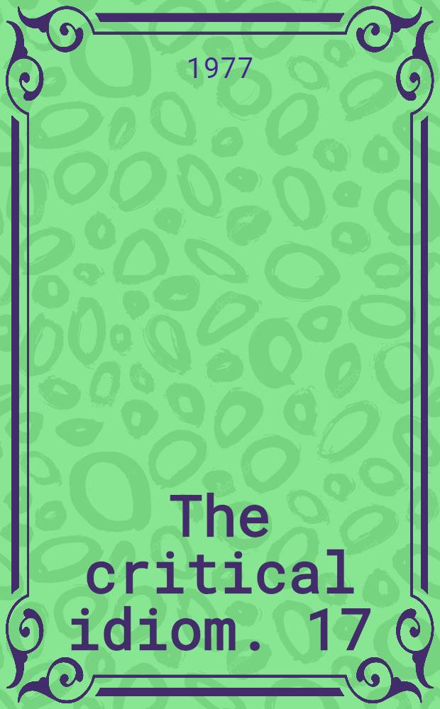 The critical idiom. 17 : The epic