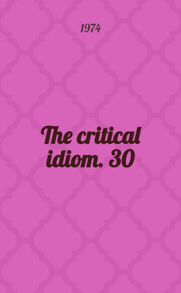 The critical idiom. 30 : The ode