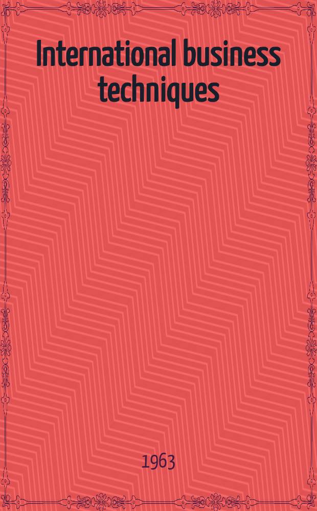 International business techniques : Legal and financial aspects