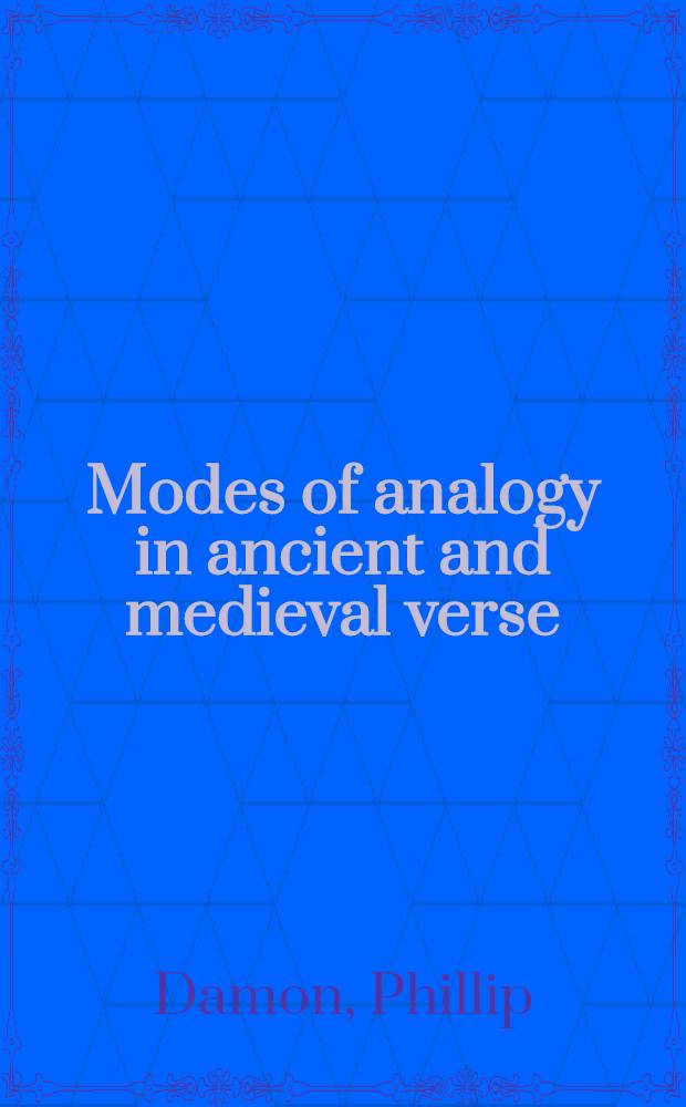 Modes of analogy in ancient and medieval verse