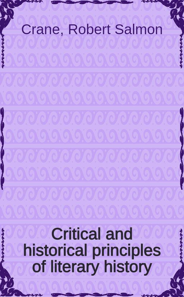 Critical and historical principles of literary history
