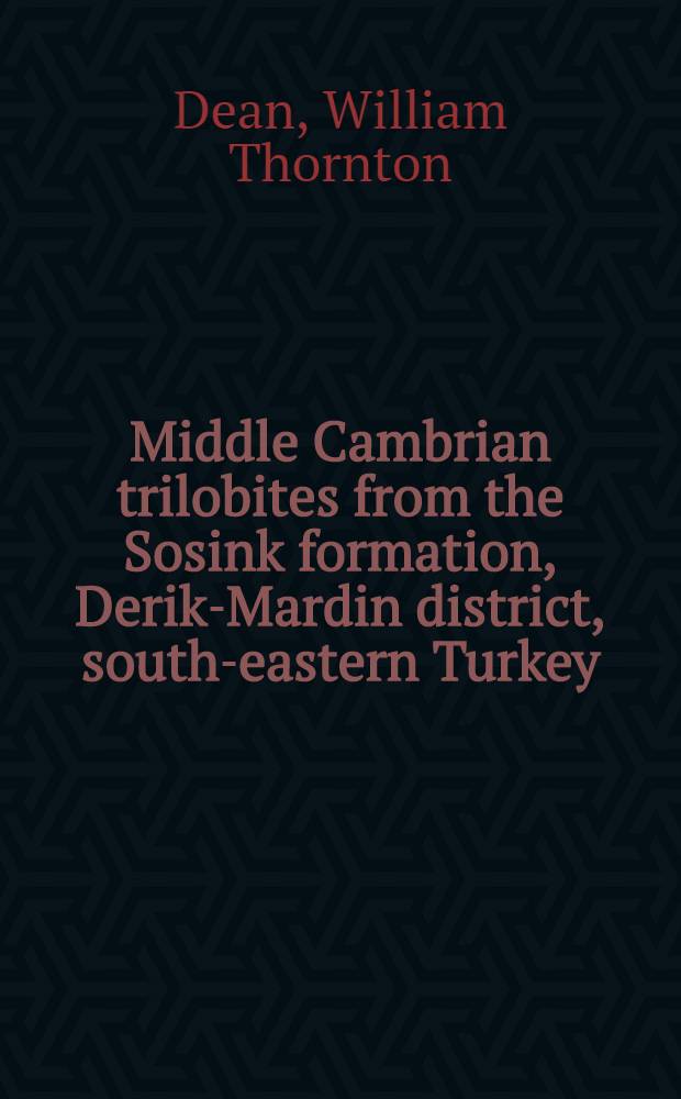 Middle Cambrian trilobites from the Sosink formation, Derik-Mardin district, south-eastern Turkey