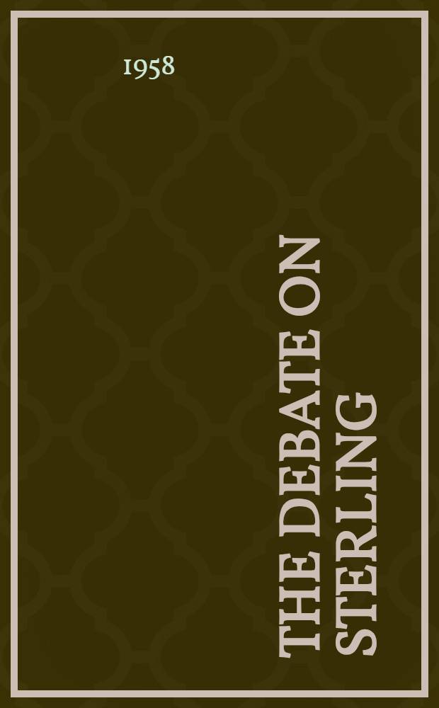 The Debate on sterling