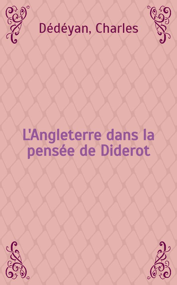 L'Angleterre dans la pensée de Diderot