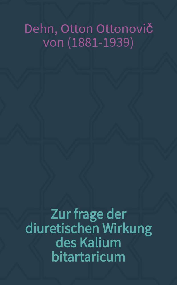 Zur frage der diuretischen Wirkung des Kalium bitartaricum
