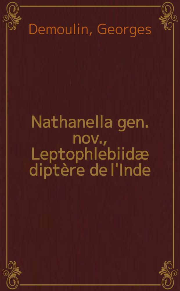 Nathanella gen. nov., Leptophlebiidæ diptère de l'Inde (Ephemeroptera)