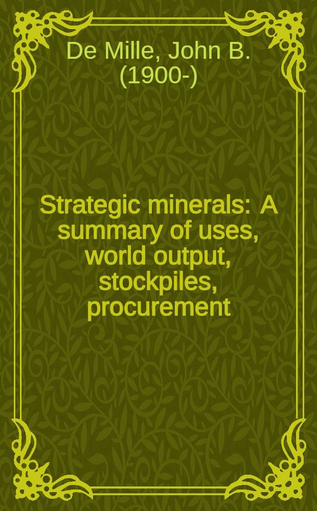 Strategic minerals : A summary of uses, world output, stockpiles, procurement