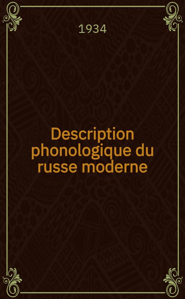 ... Description phonologique du russe moderne