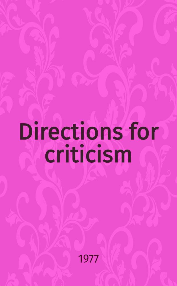 Directions for criticism : Structuralism and its alternatives