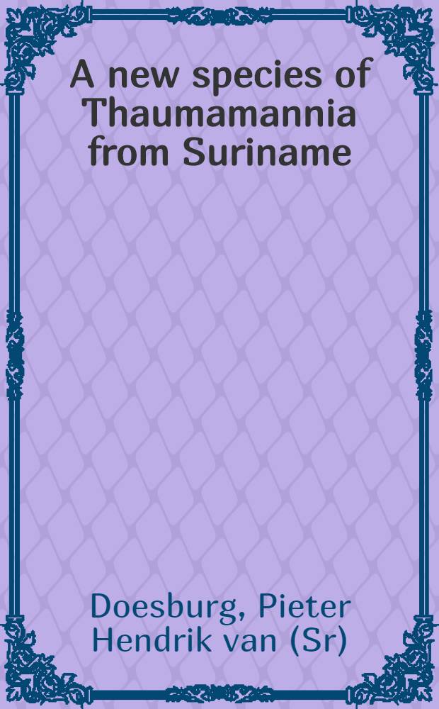 A new species of Thaumamannia from Suriname (Heteroptera, Tingidae, Vianaidinae)