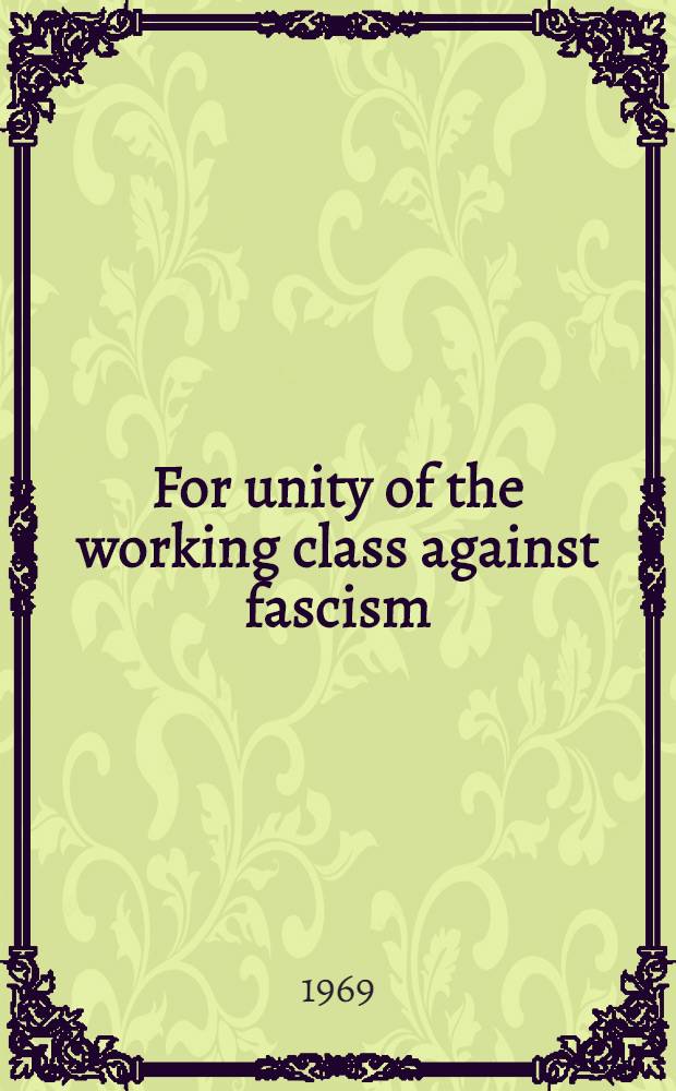 For unity of the working class against fascism