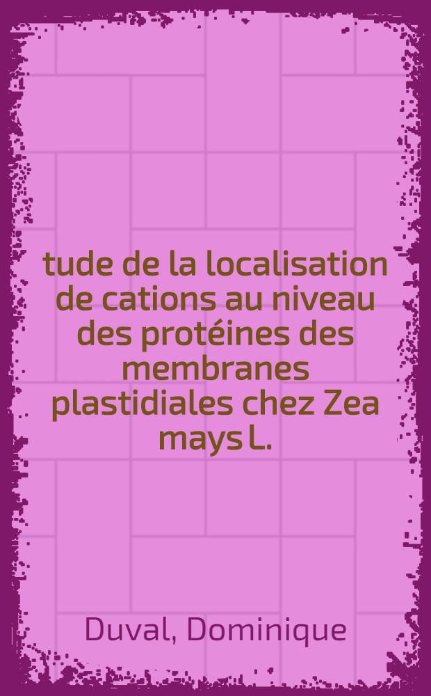 Étude de la localisation de cations au niveau des protéines des membranes plastidiales chez Zea mays L. : Thèse prés. à l'Univ. de Paris-Sud, Centre d'Orsay ..