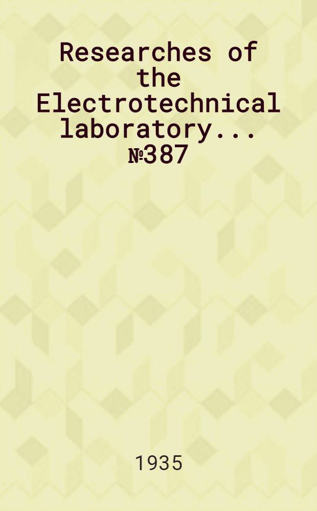 ... Researches of the Electrotechnical laboratory ... № 387 : On the equation of cataphoresis of spherical particle
