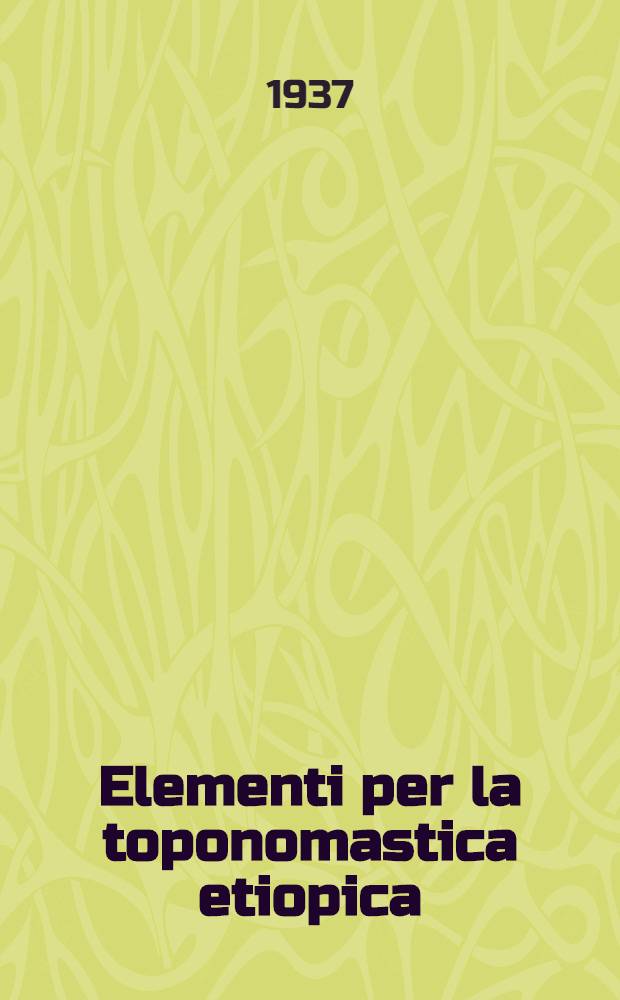 Elementi per la toponomastica etiopica