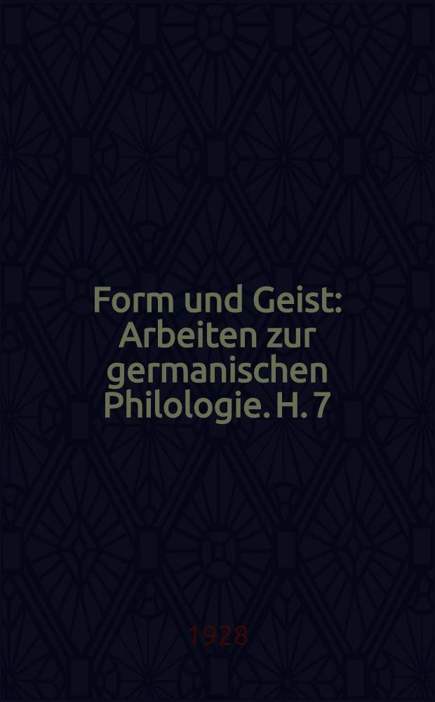 Form und Geist : Arbeiten zur germanischen Philologie. H. 7 : Thomas von Kandelberg