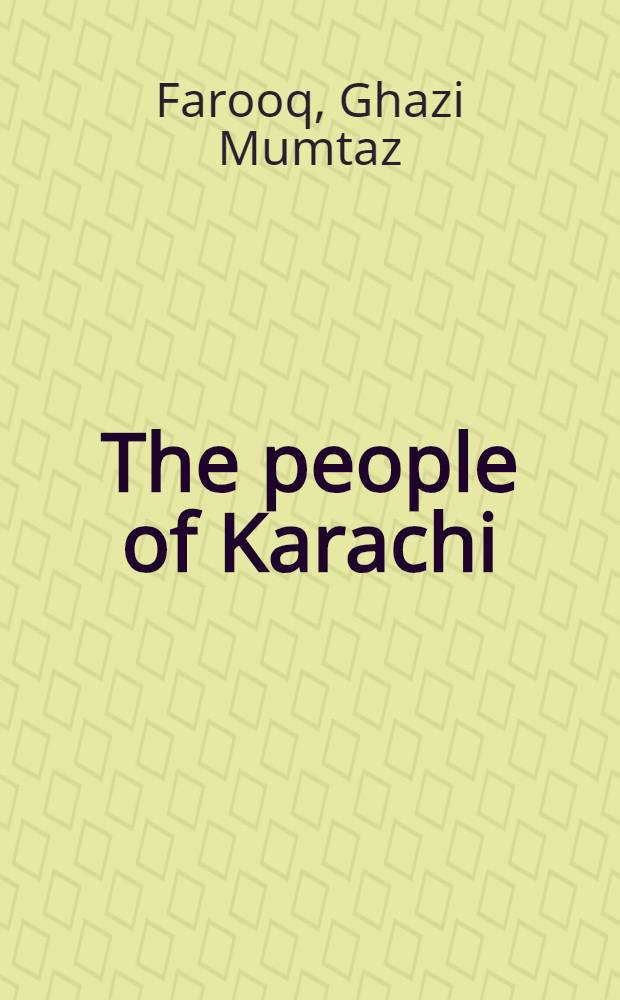 The people of Karachi : Economic characteristics