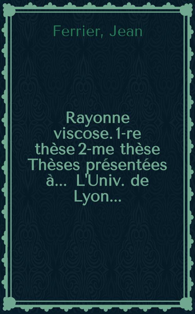 Rayonne viscose. 1-re th&egrave;se 2-me th&egrave;se Th&egrave;ses pr&eacute;sent&eacute;es &agrave; ... L'Univ. de Lyon .. : Influences des bains acides sur le processus de r&eacute;g&eacute;n&eacute;ration de la cellulose : Propositions donn&eacute;es par la Facult&eacute;