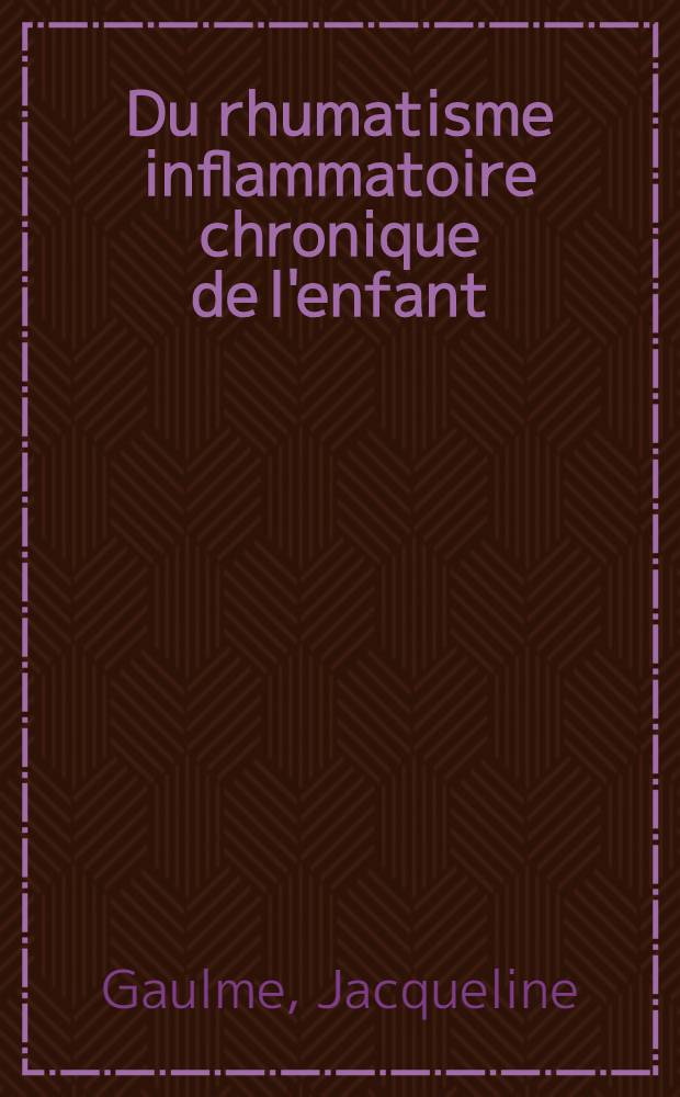 Du rhumatisme inflammatoire chronique de l'enfant : À propos de 20 observations : Thèse ..