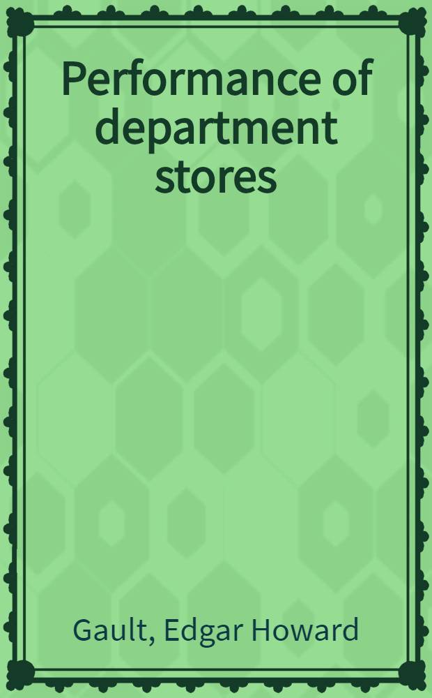 Performance of department stores : 1931