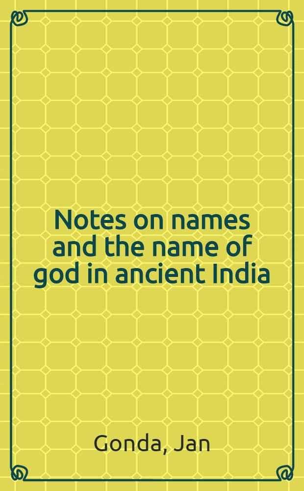 Notes on names and the name of god in ancient India