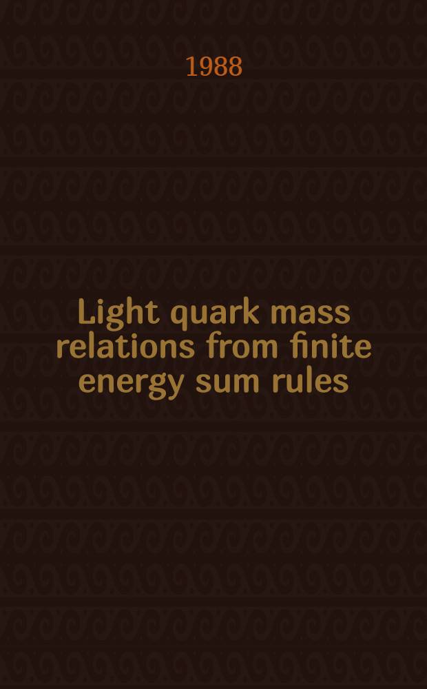 Light quark mass relations from finite energy sum rules