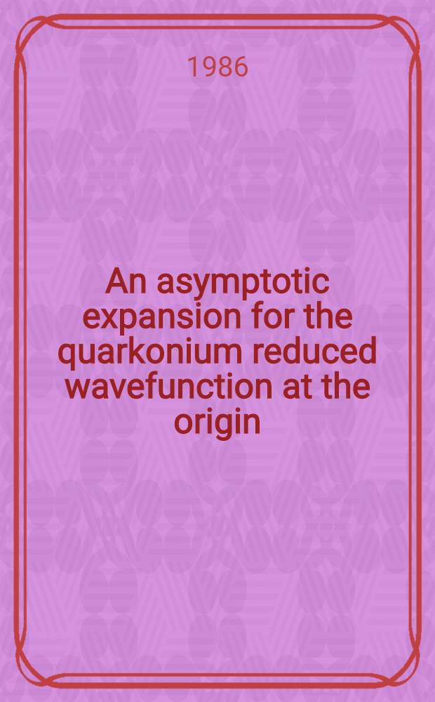An asymptotic expansion for the quarkonium reduced wavefunction at the origin