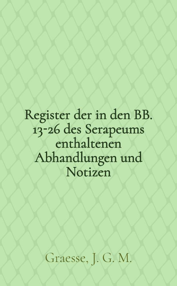 Register der in den BB. 13-26 des Serapeums enthaltenen Abhandlungen und Notizen