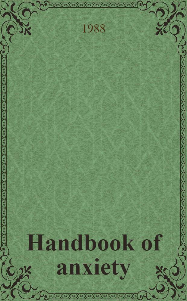 Handbook of anxiety