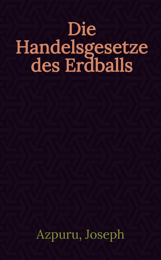 Die Handelsgesetze des Erdballs : Umfassend das Handels-, Wechsel-, Konkurs- und Seerecht aller Kulturv&ouml;lker mit Erg. und Erl&auml;ut. aus dem Zivilrecht, Prozessrecht und einer Zusammenstellung der handelsrechtlichen Nebengesetze in der Landessprache mit gegen&uuml;berstehender deutscher &Uuml;bers. Bd. 2 : Mittel-Amerika