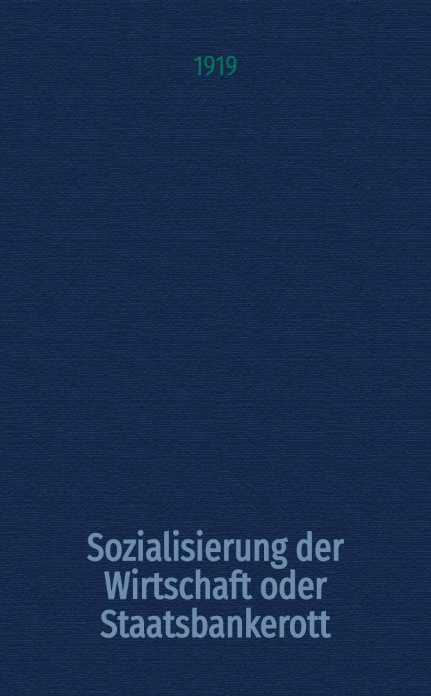 Sozialisierung der Wirtschaft oder Staatsbankerott : Ein Sanierungsprogramm