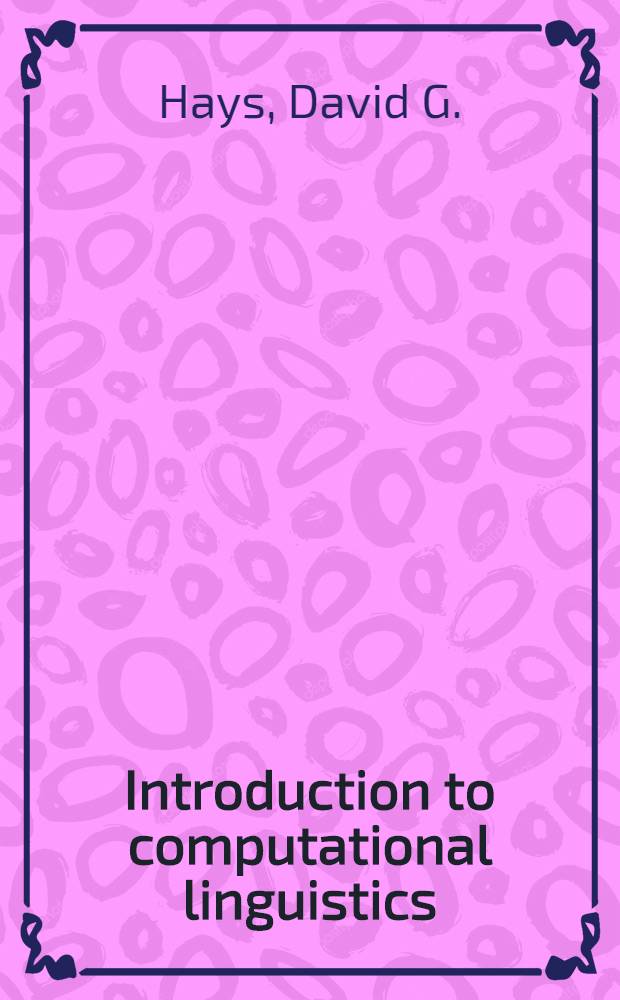 Introduction to computational linguistics