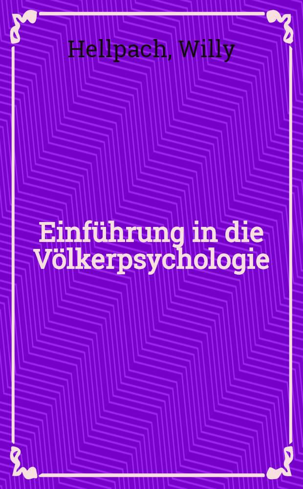 Einf&uuml;hrung in die V&ouml;lkerpsychologie