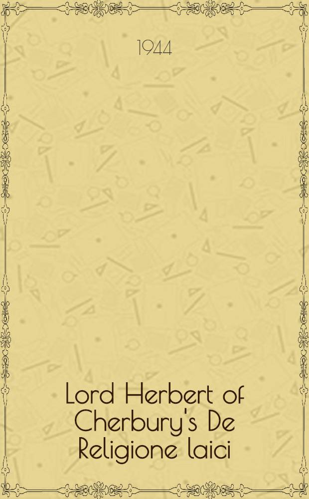 Lord Herbert of Cherbury's De Religione laici