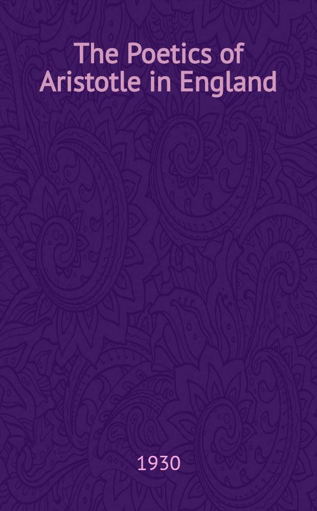 The Poetics of Aristotle in England