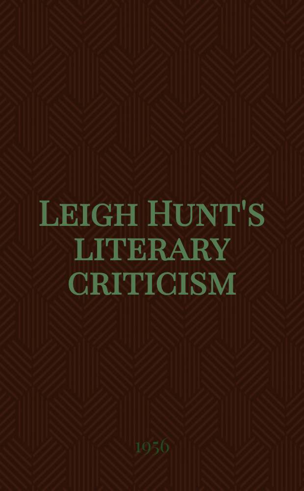 Leigh Hunt's literary criticism
