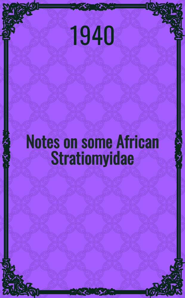 Notes on some African Stratiomyidae (Diptera) belonging to genera related to Odontomyia