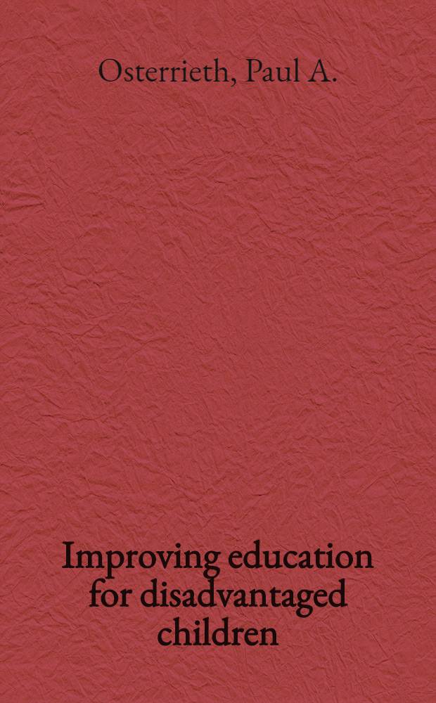 Improving education for disadvantaged children : Some Belg. studies