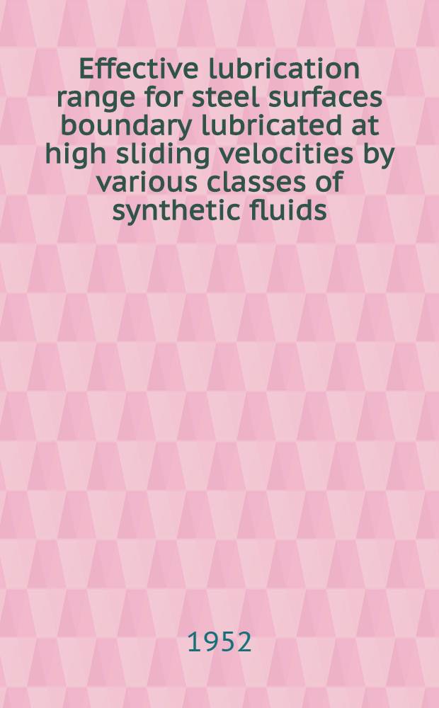 Effective lubrication range for steel surfaces boundary lubricated at high sliding velocities by various classes of synthetic fluids