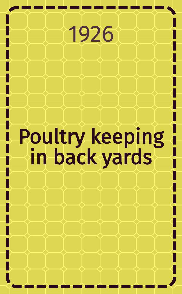 Poultry keeping in back yards
