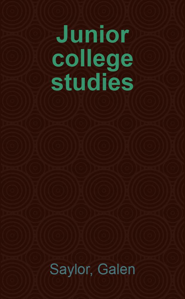 Junior college studies : Legislation, finance and development of public junior colleges
