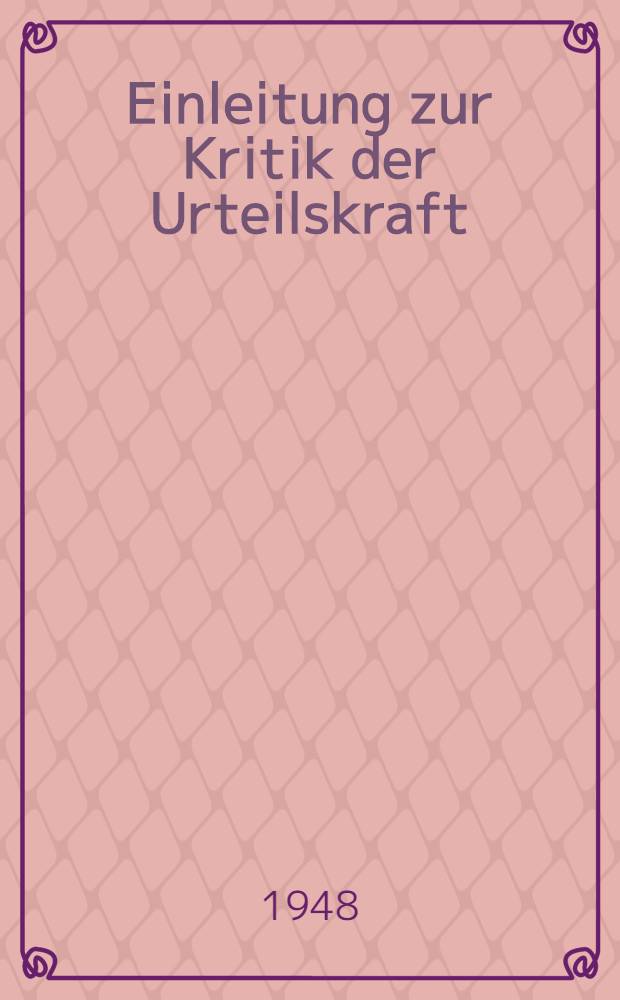 Einleitung zur Kritik der Urteilskraft