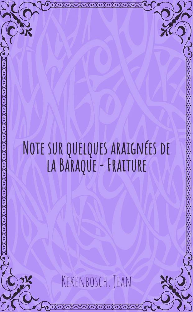Note sur quelques araignées de la Baraque - Fraiture