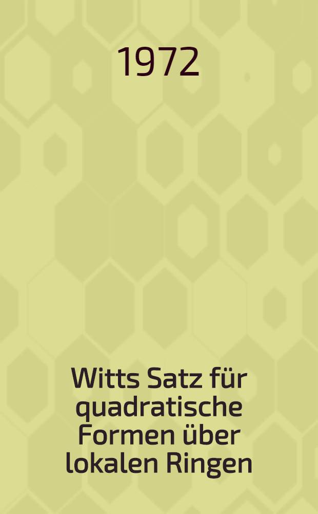Witts Satz für quadratische Formen über lokalen Ringen