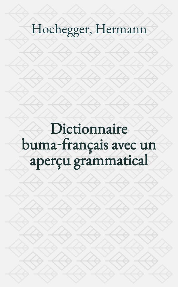 Dictionnaire buma-français avec un aperçu grammatical