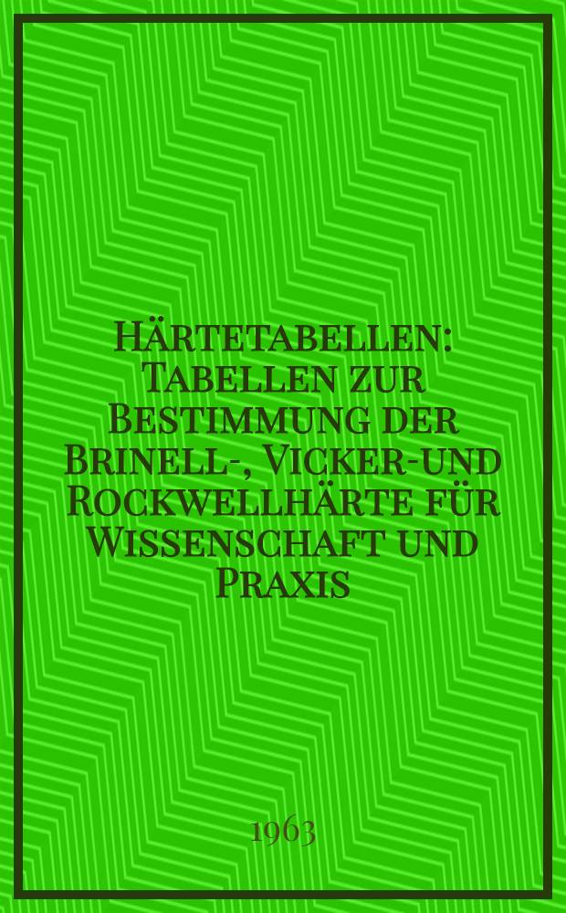 Härtetabellen : Tabellen zur Bestimmung der Brinell-, Vickers- und Rockwellhärte für Wissenschaft und Praxis