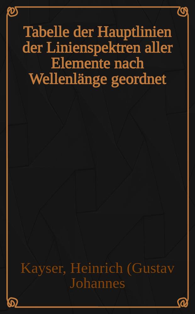 Tabelle der Hauptlinien der Linienspektren aller Elemente nach Wellenlänge geordnet