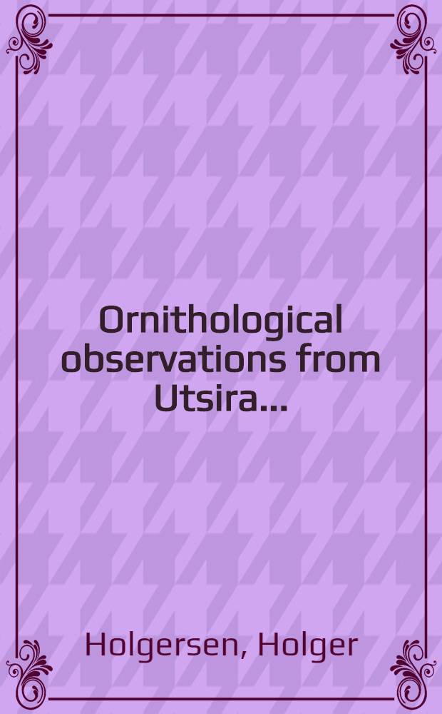 Ornithological observations from Utsira ...