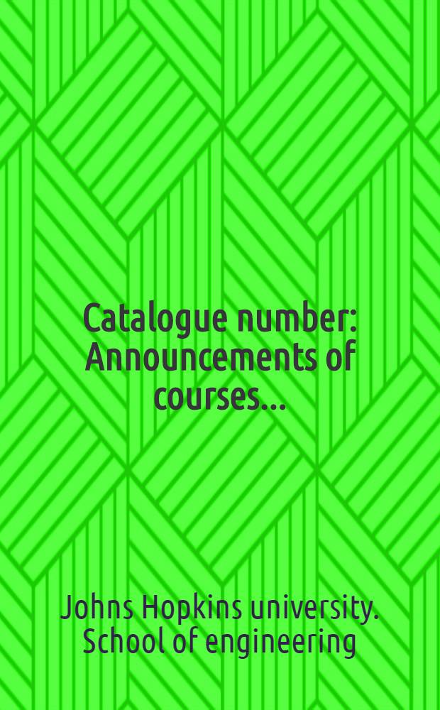 Catalogue number : Announcements of courses ..